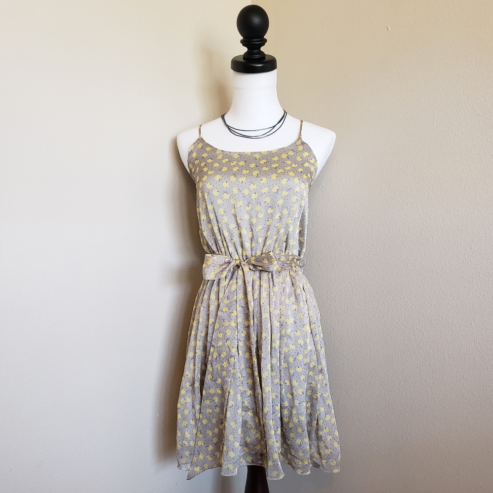 Women's Sleeveless Midi Dress with Yellow Dot Print - Picture 3 of 14